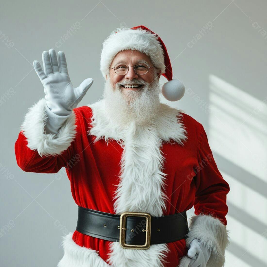Papai Noel alegre acenando para Boas Festas
