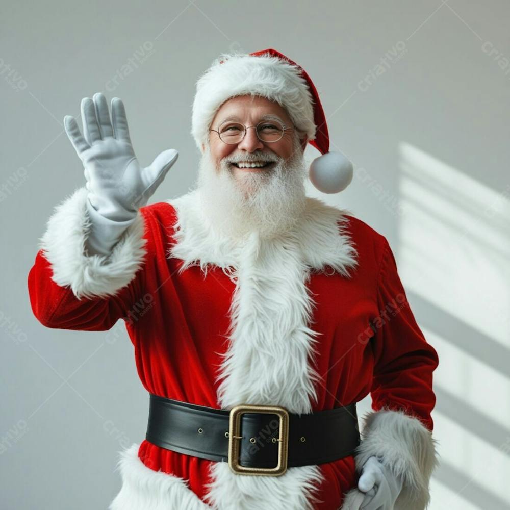 Papai Noel Dando Tchau Em Um Fundo Branco