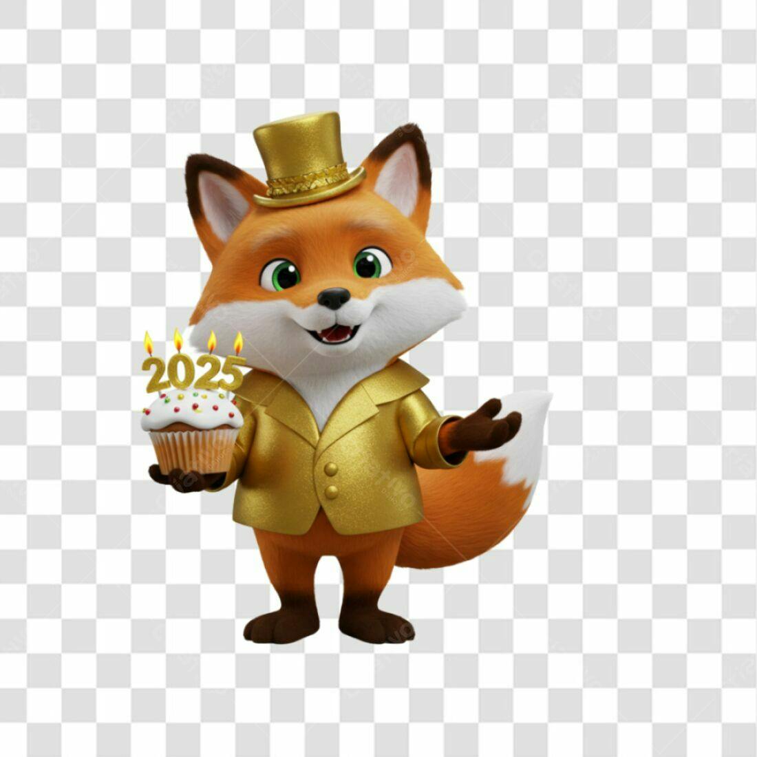 Mascote Raposa Ano Novo 2025 PNG com fundo transparente
