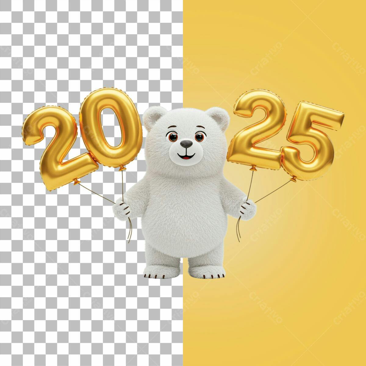 Ursinho Polar com Balões 2025 PSD Editável