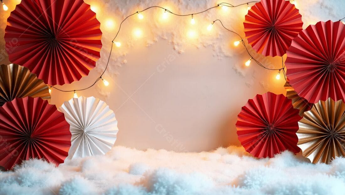 Decoração natalina com papel vermelho e dourado