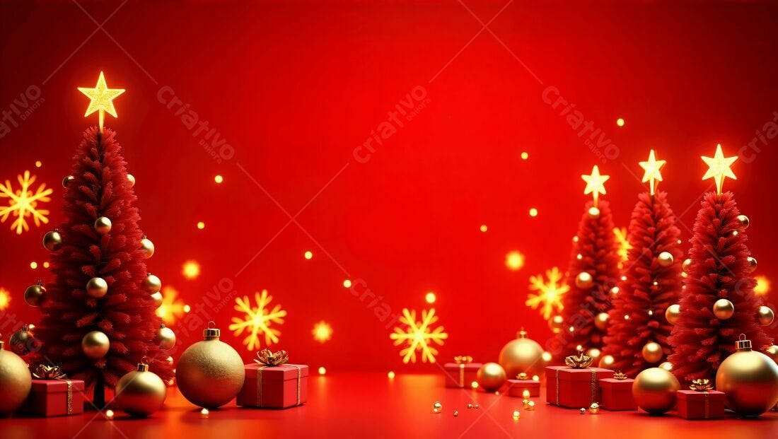 Árvores de Natal Vermelhas e Douradas