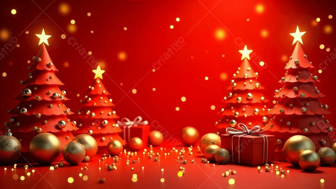 Árvore de Natal Vermelha com Presentes