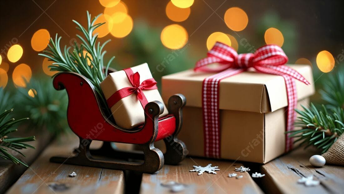Presente de Natal em trenó vermelho