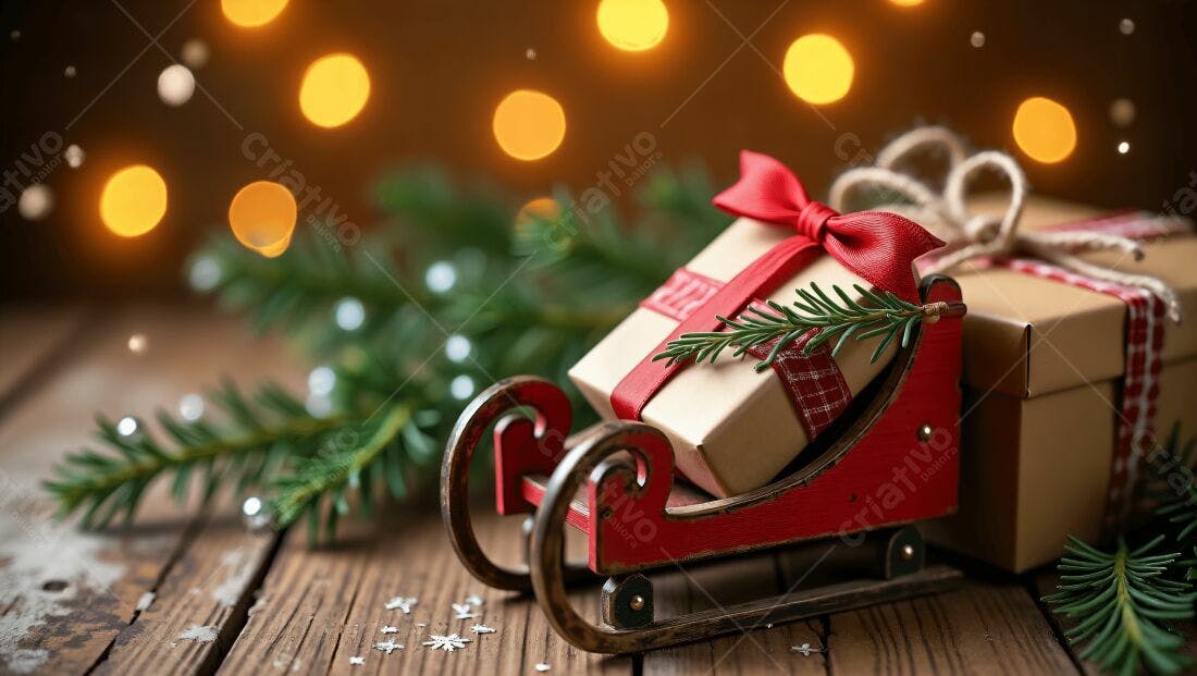 Presente de Natal em trenó vermelho