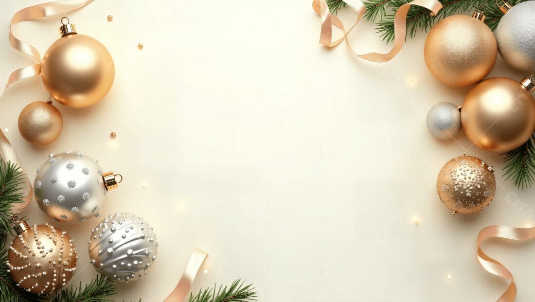 Enfeites de Natal dourados e prateados