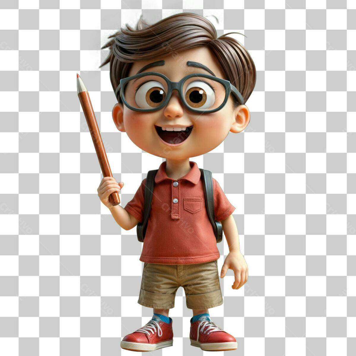 Personagem Cartoon Menino Escola PSD Editável
