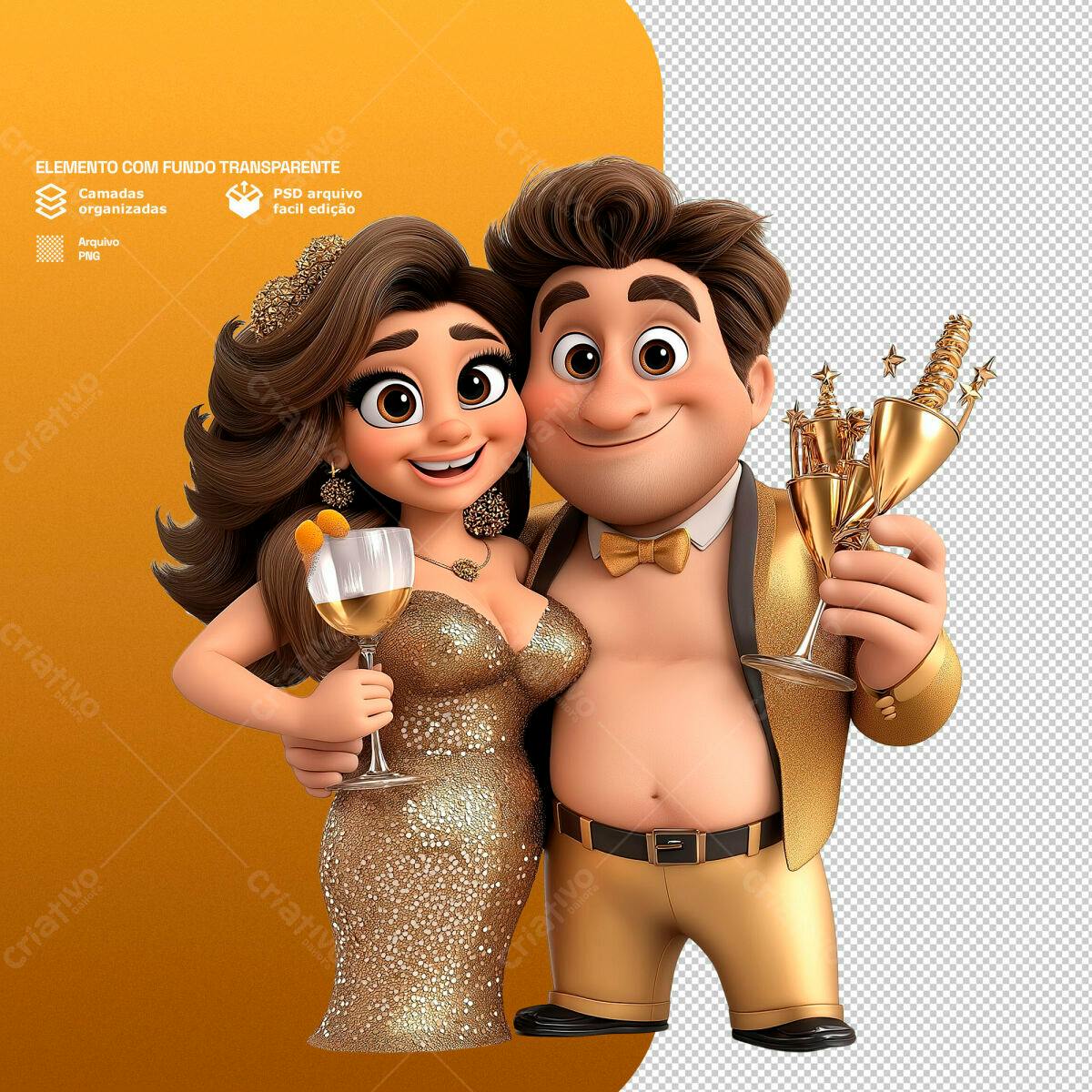 Ilustração Casal Celebrando Sucesso PSD Editável