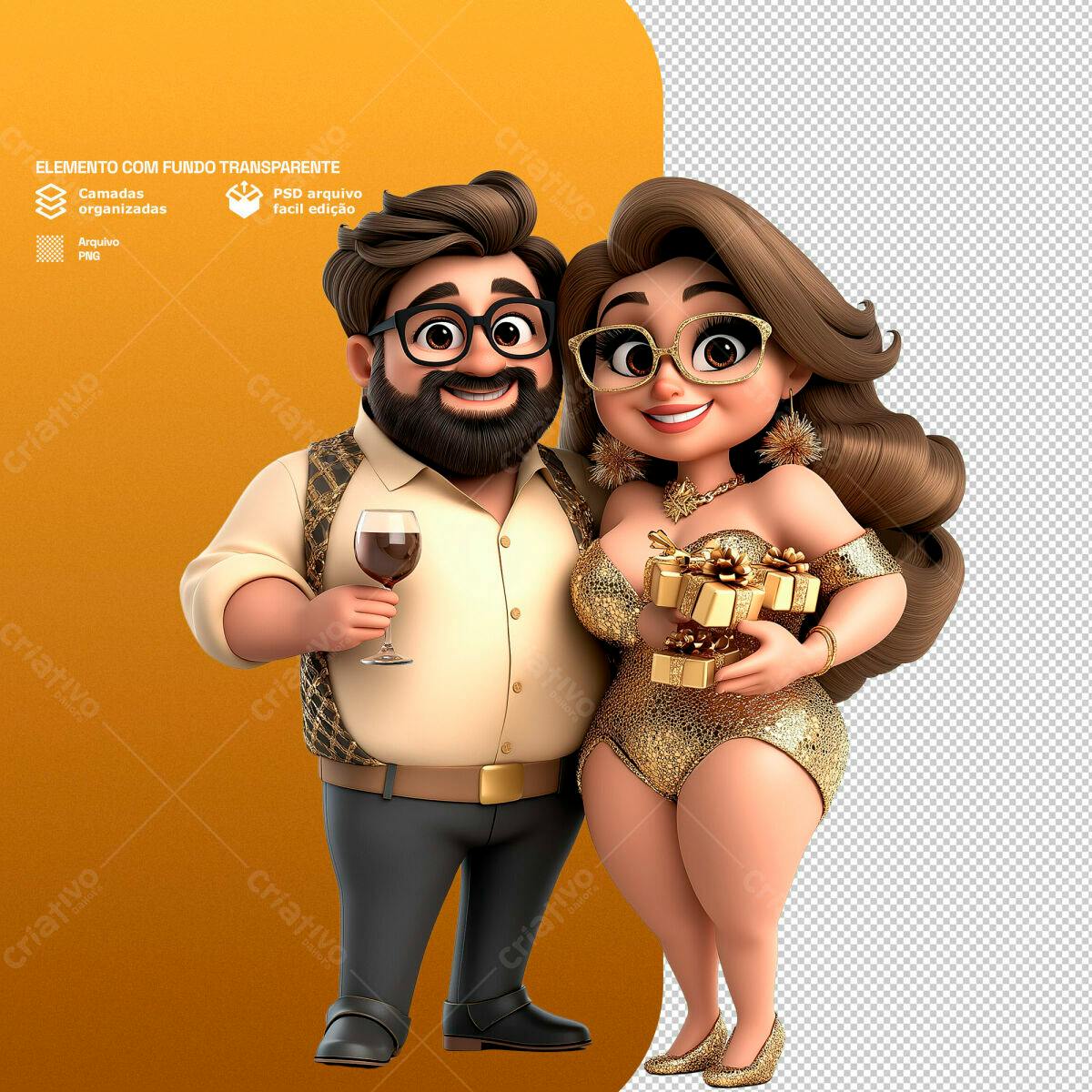 Ilustração Casal Romântico Ano Novo PSD Editável