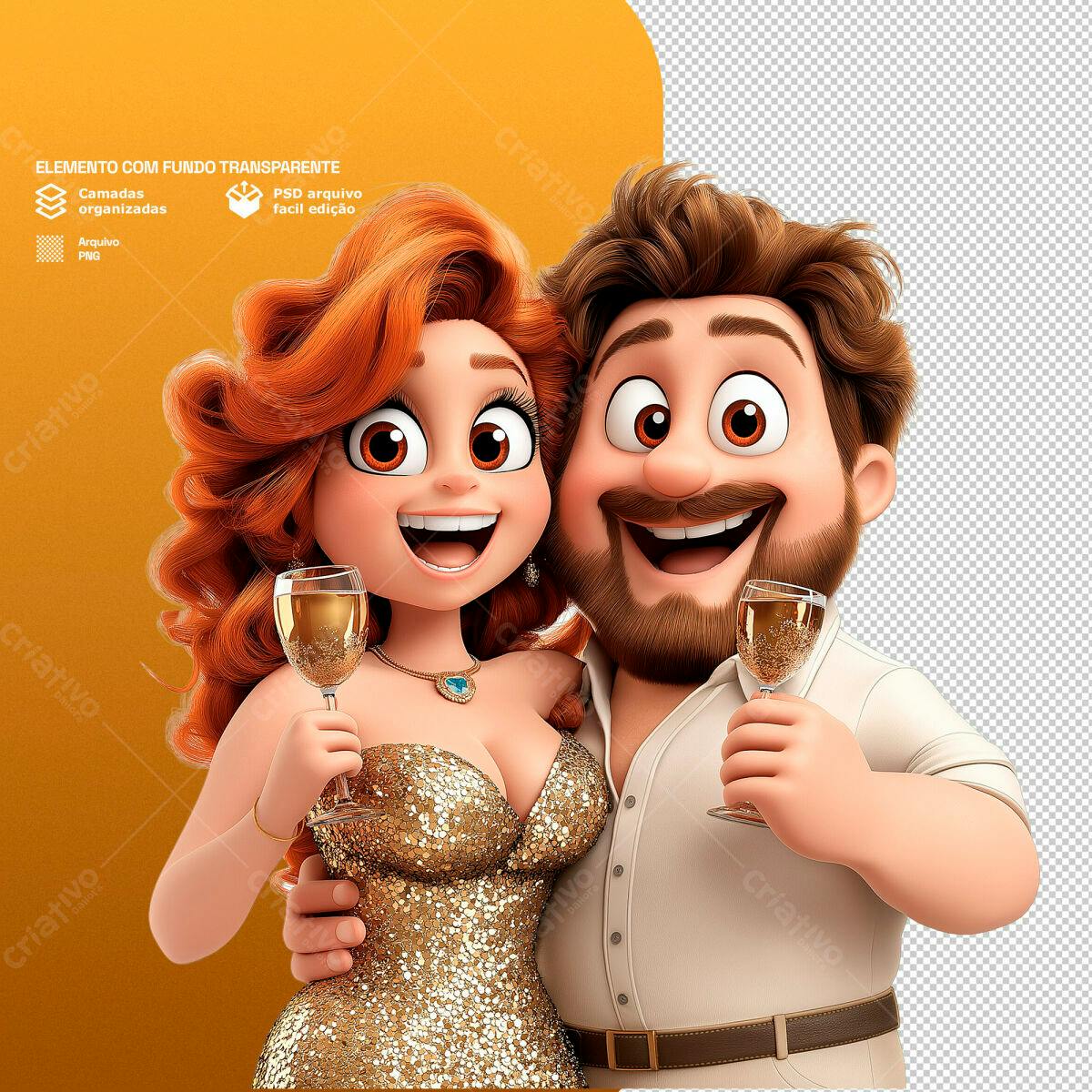 Ilustração Casal Romântico Brindando PSD Editável