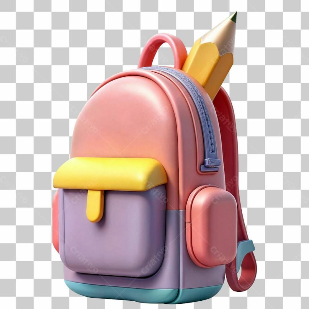 Mochila Com Lapis 02 3D Estilo Pixar Volta As Aulas