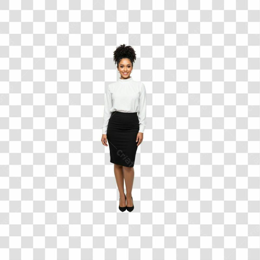 Mulher Negra Feliz Camisa Branca E Saia Preta, Cabelo Cacheado Png Transparente