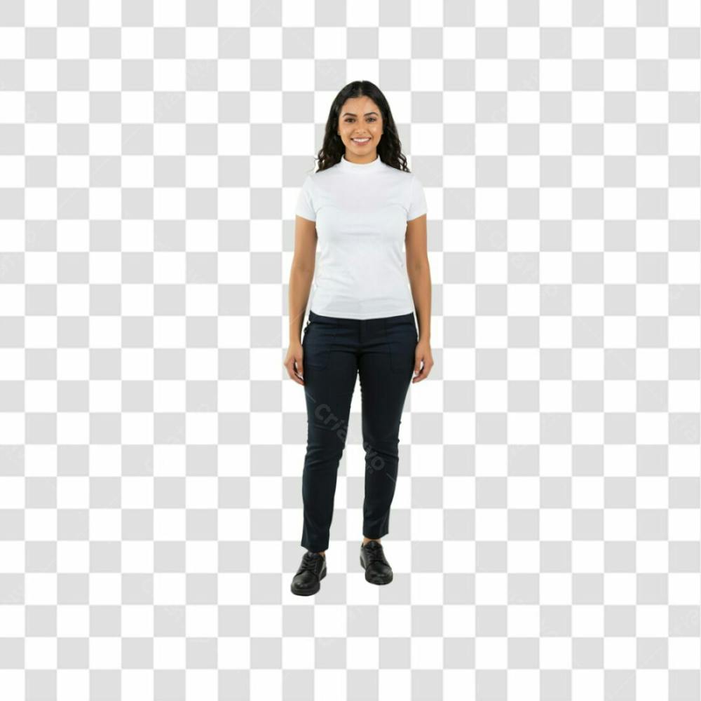 Mulher Feliz Camisa Branca E Calça Preta, Cabelo Cacheado Png Transparente