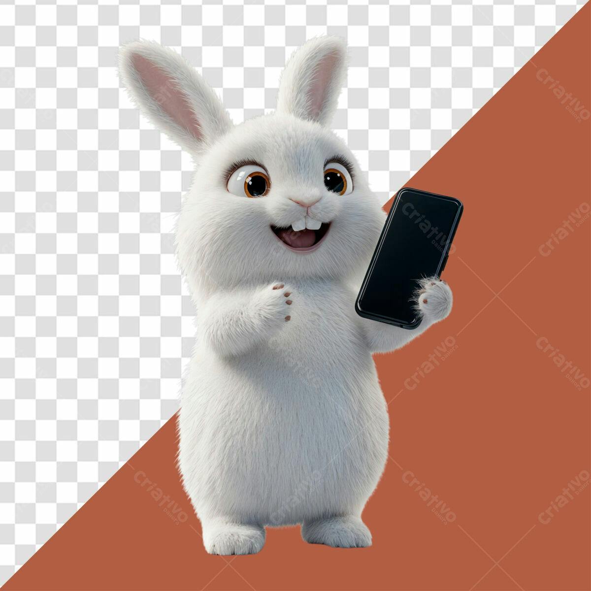 PSD Coelho com Smartphone para Redes Sociais PSD Editável