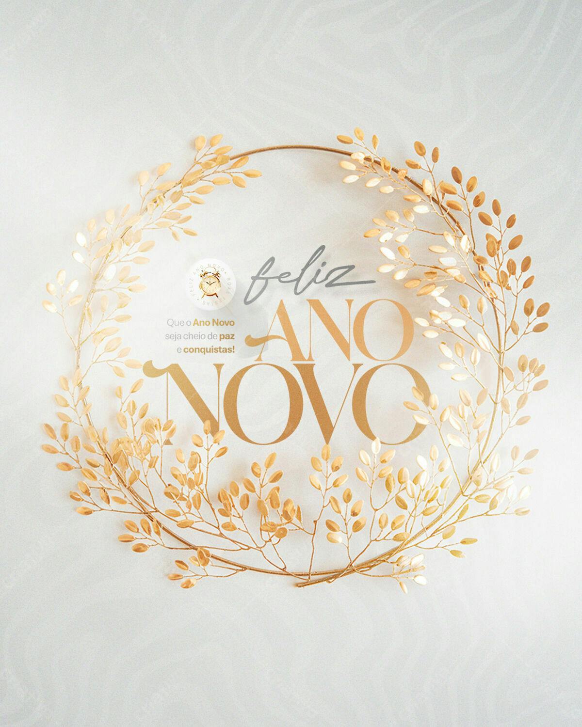 Convite de Ano Novo Dourado PSD Editável