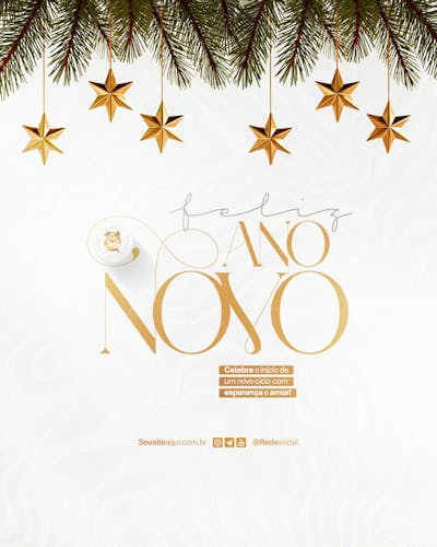 Feliz Ano Novo Reveillon Boas Festas Social Media Psd Editável