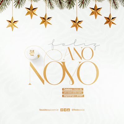 Feliz Ano Novo Reveillon Boas Festas Social Media Psd Editável