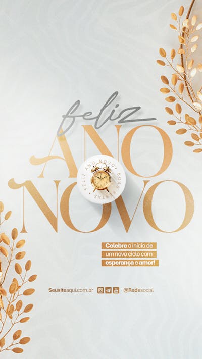 Feliz Ano Novo Reveillon Boas Festas Social Media Psd Editável