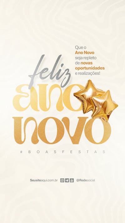 Feliz Ano Novo Reveillon Boas Festas Social Media Psd Editável