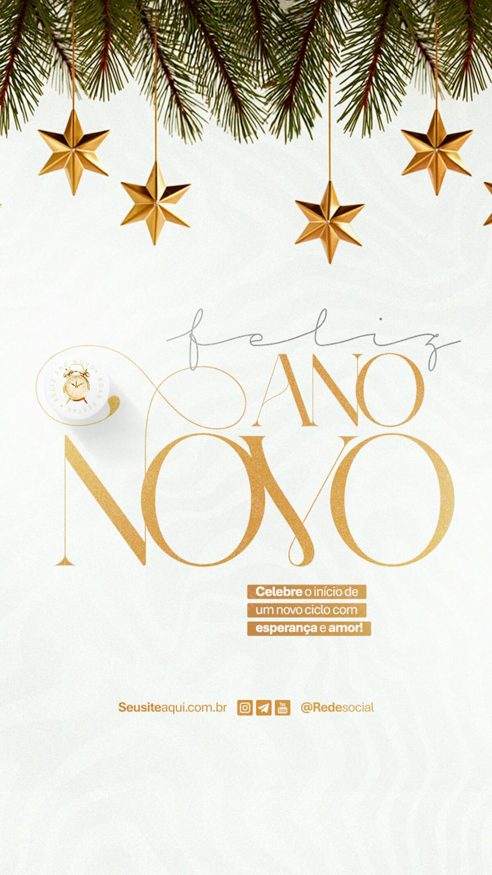 Feliz Ano Novo Reveillon Boas Festas Social Media Psd Editável