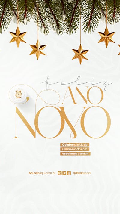 Feliz Ano Novo Reveillon Boas Festas Social Media Psd Editável