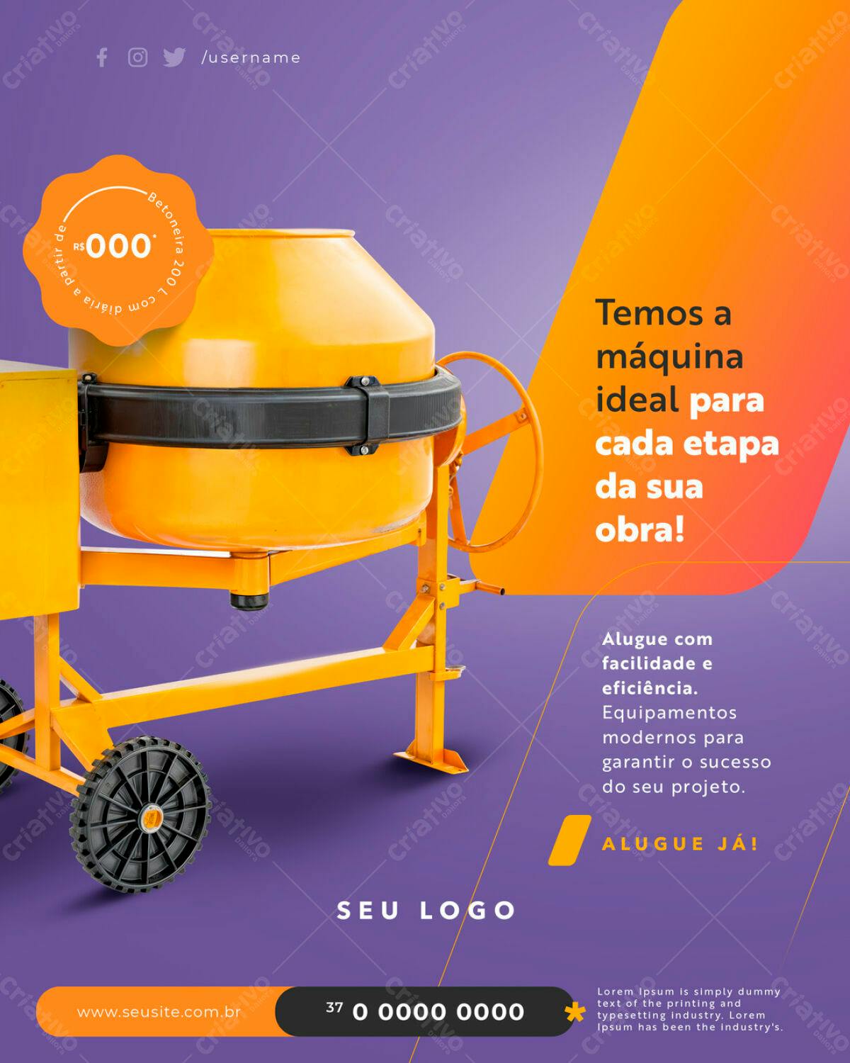 PSD Flyer Aluguel de Equipamentos para Construção