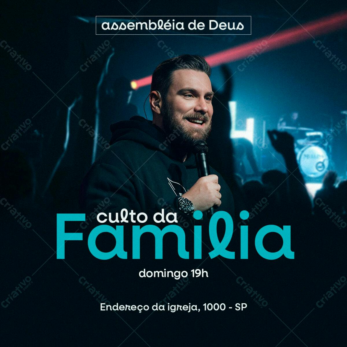 Flyer para Culto da Família na Assembleia de Deus PSD Editável