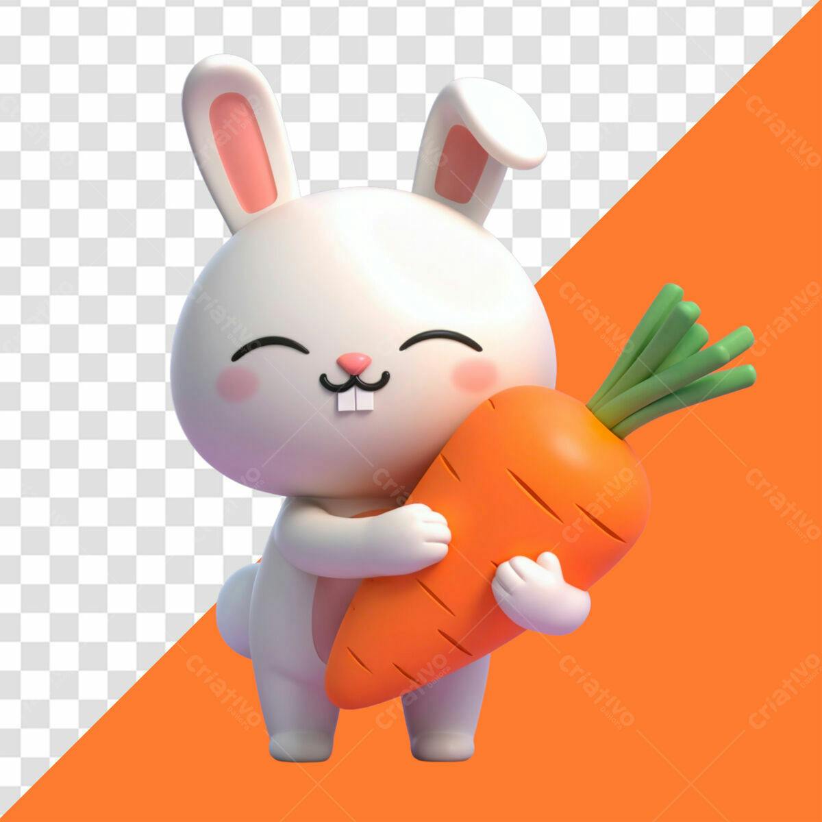 Ilustração Páscoa Coelhinho Cenário Laranja PSD Editável