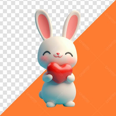 Personagem 3D Coelho Da Pascoa Segurando Um Coracao Para Pascoa