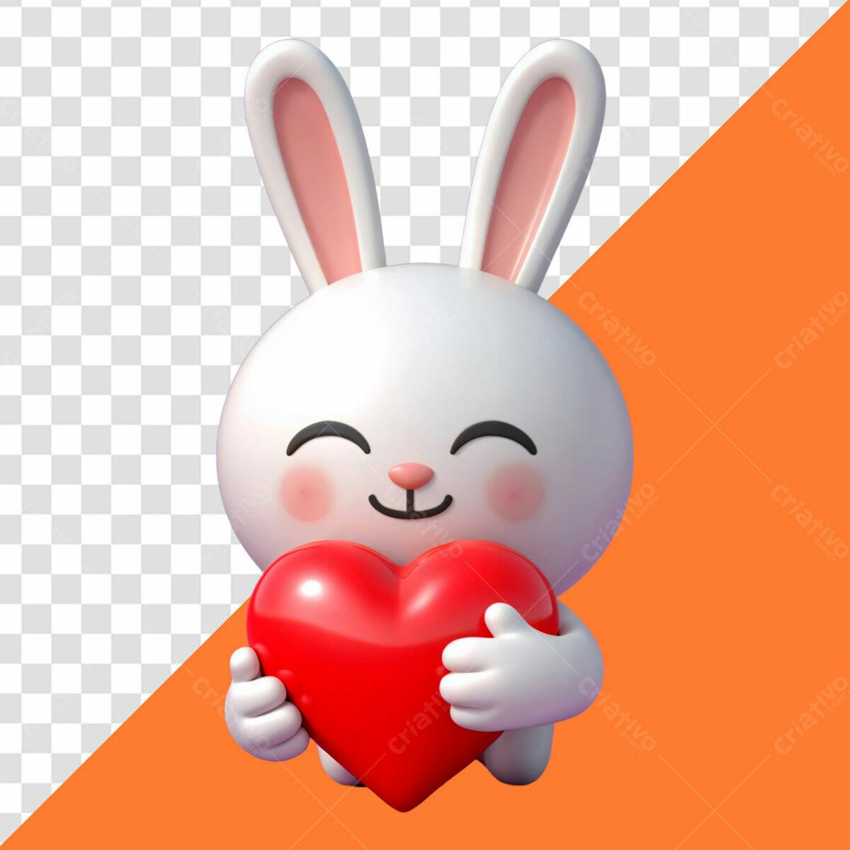 Personagem Coelhinho com Coração para Dia dos Namorados PSD Editável