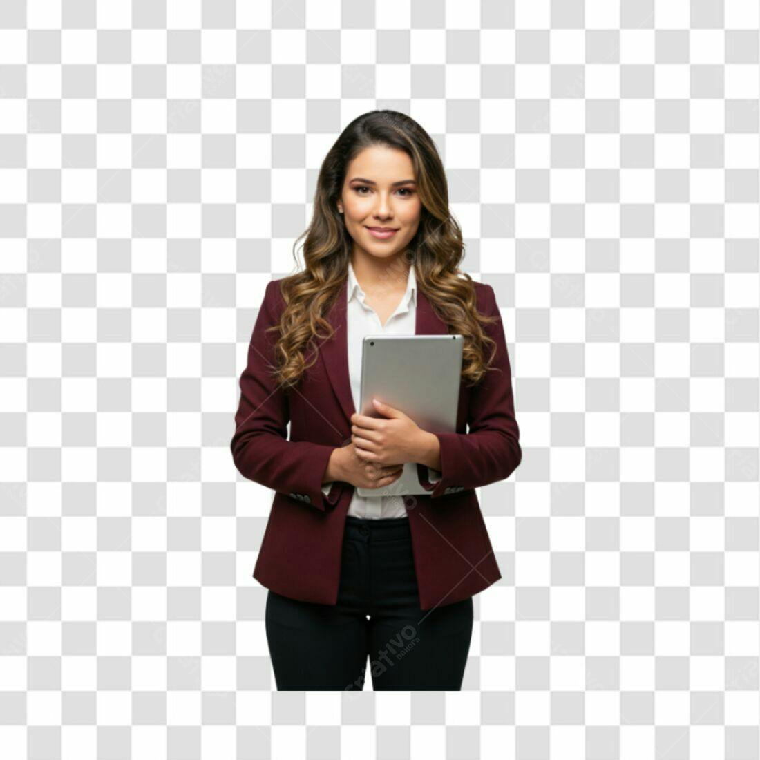 Imagem PNG profissional mulher com tablet fundo transparente
