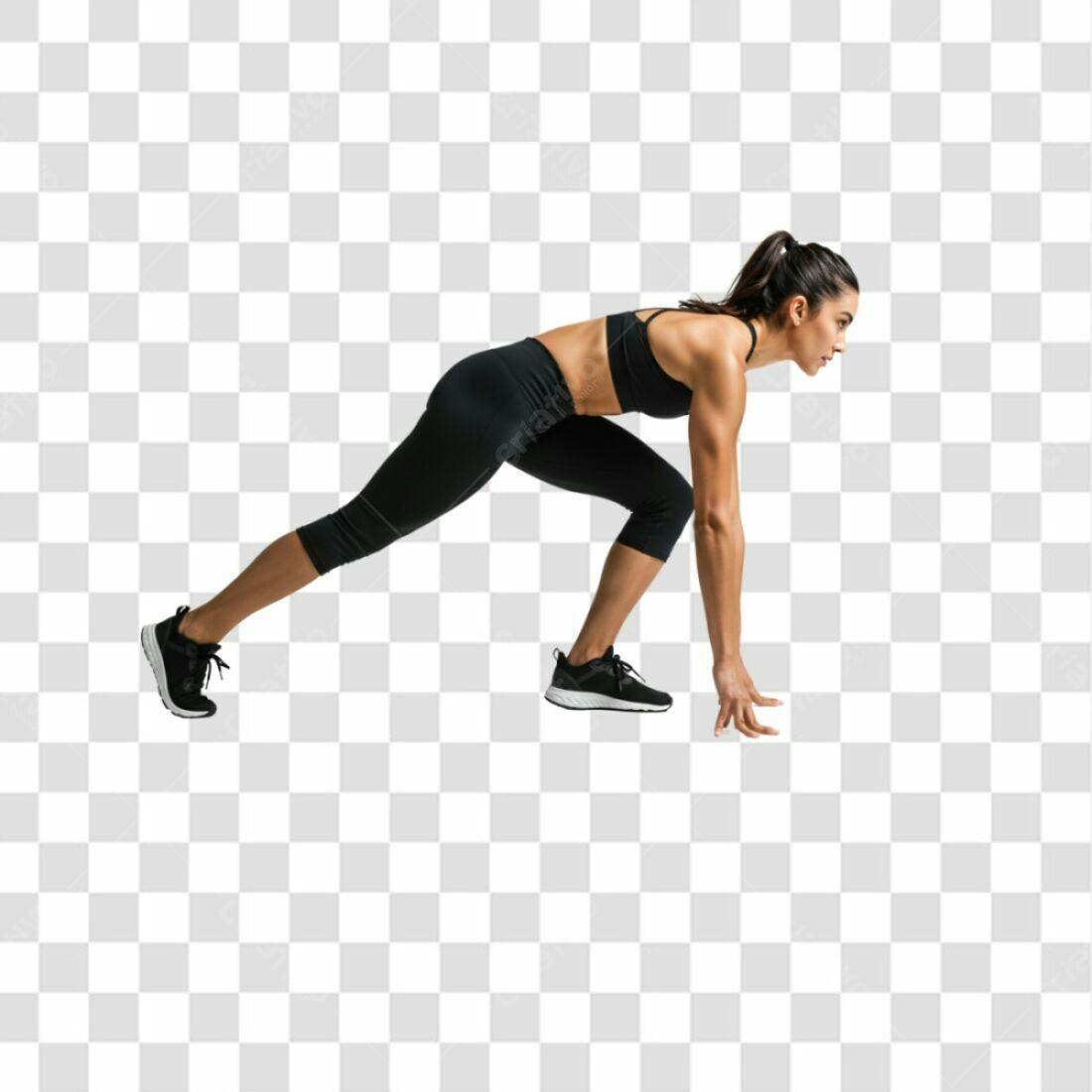 Imagem PNG Atleta Mulher Pronta para Corrida com Fundo Transparente