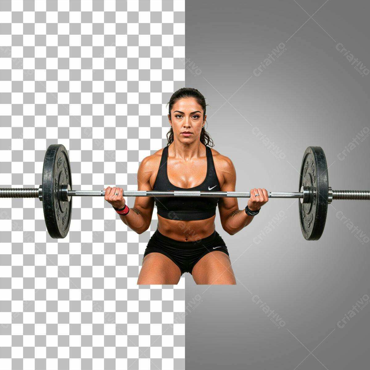 Imagem Fitness Mulher Malhando com Halteres PSD Editável
