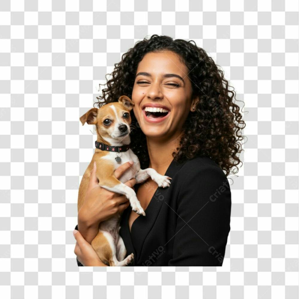 Mulher Sorridente Segurando Um Cachorro Nos Braços Transparente