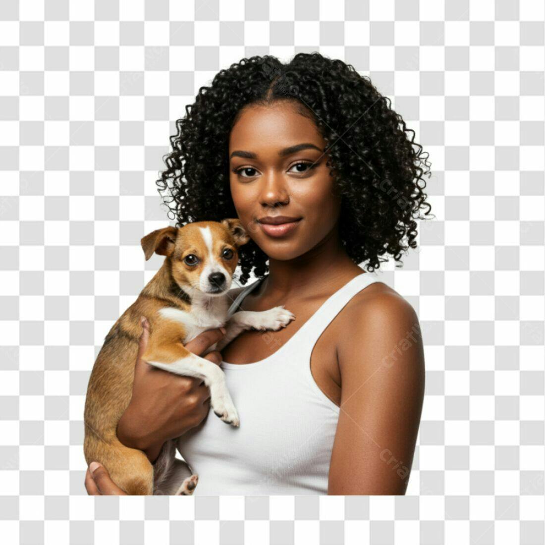 Imagem PNG Mulher Negra com Cachorro Pequeno com fundo transparente