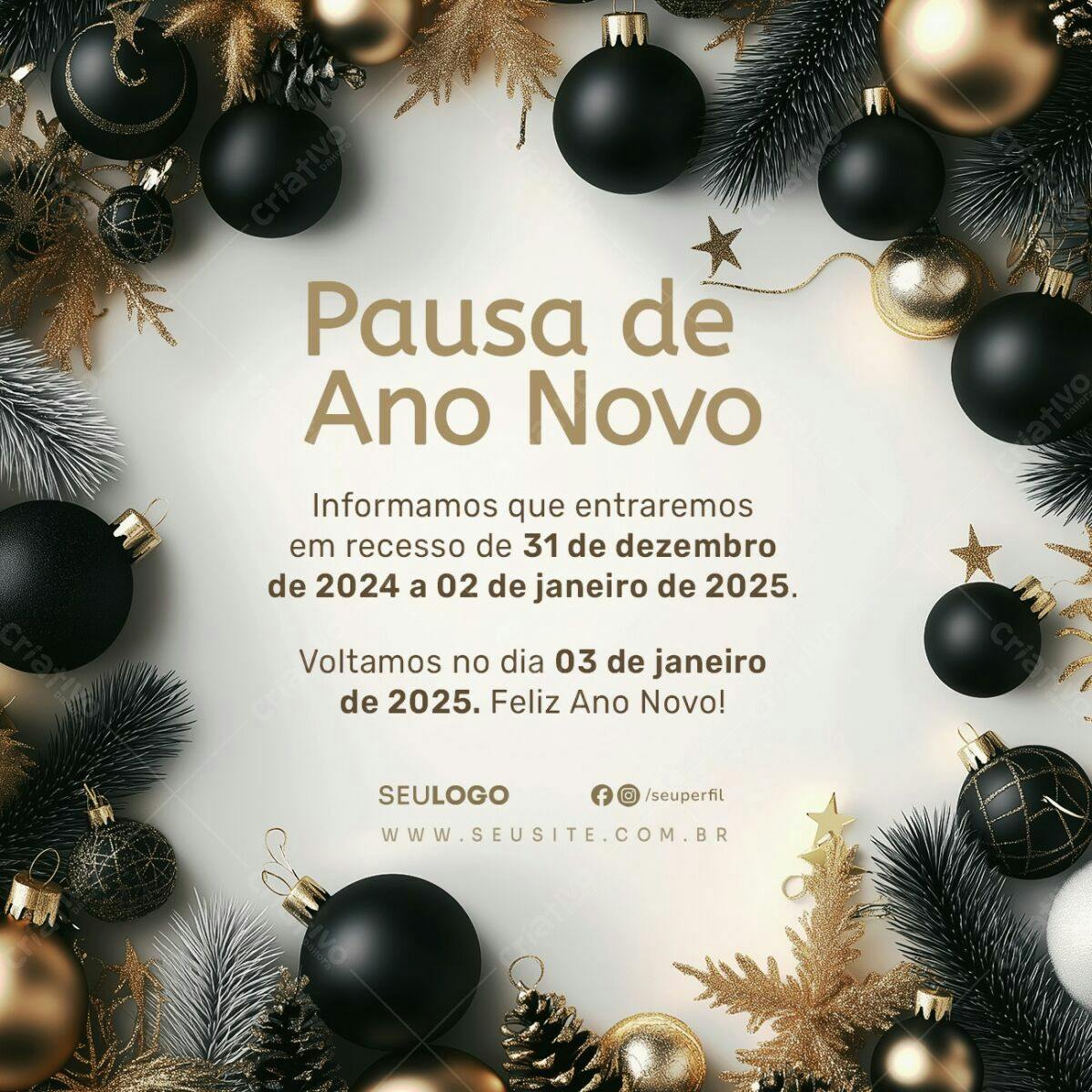 Postagem de Pausa de Ano Novo PSD Editável