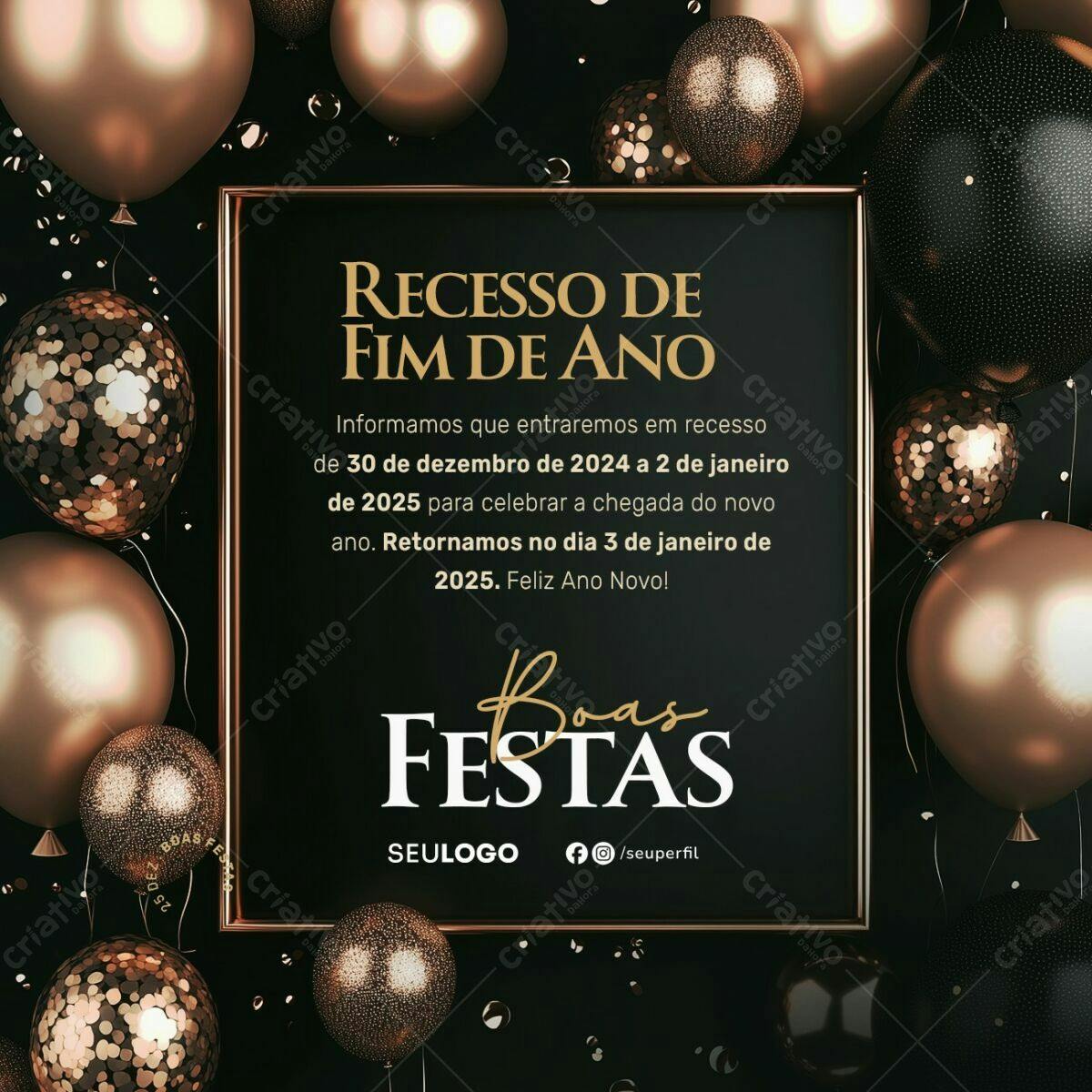 Anúncio Recesso Fim de Ano PSD Editável