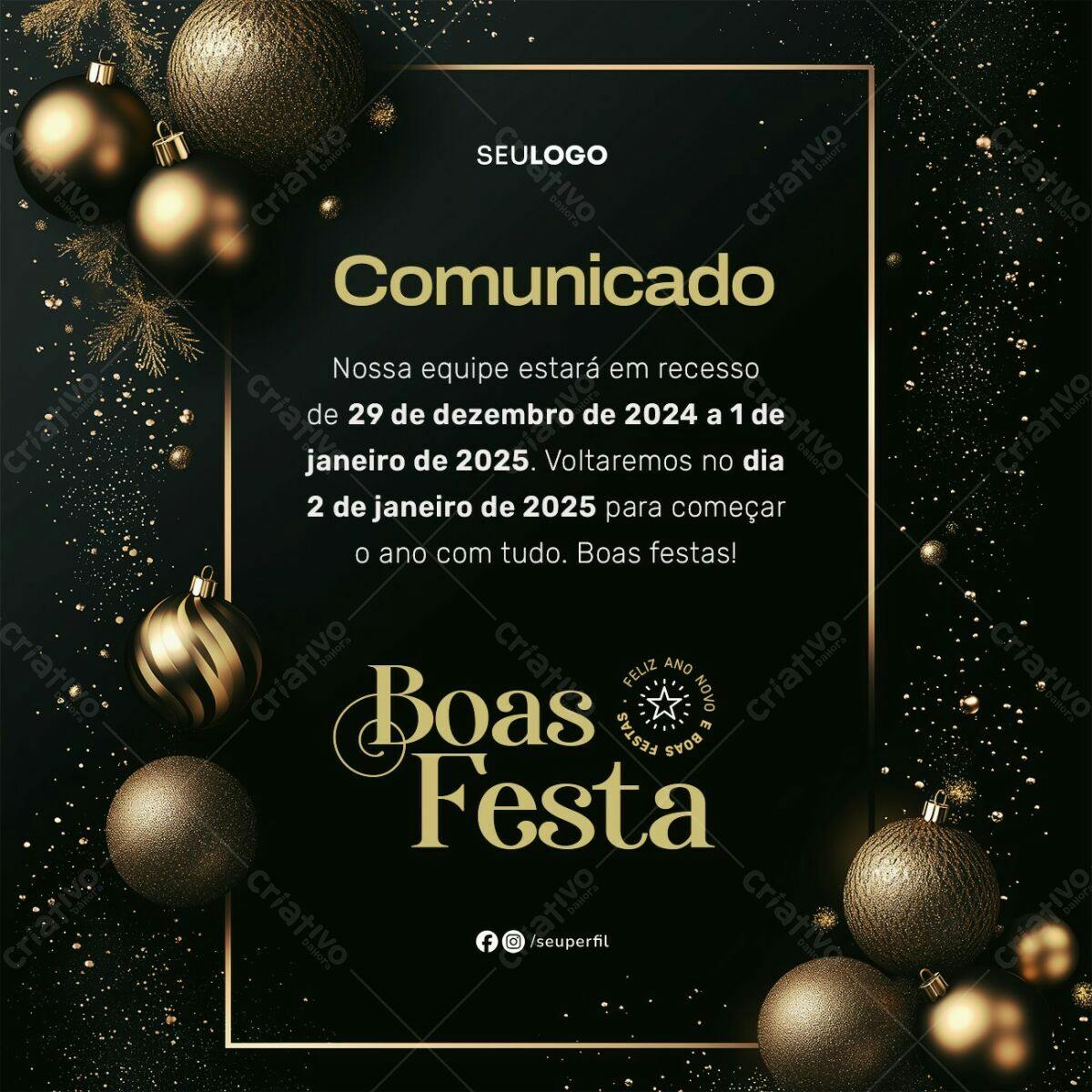 Comunicado de Boas Festas PSD Editável