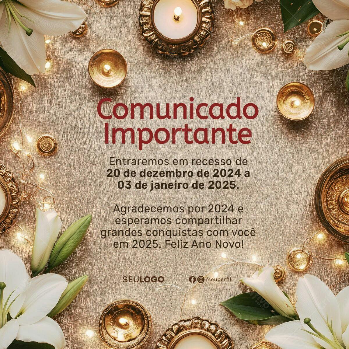 Comunicado de Recesso Fim de Ano PSD Editável