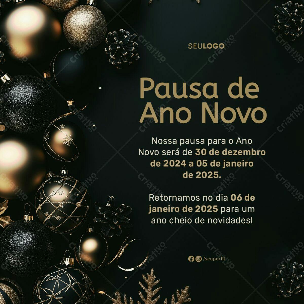 Postagem de Boas Festas Pausa de Ano Novo PSD Editável