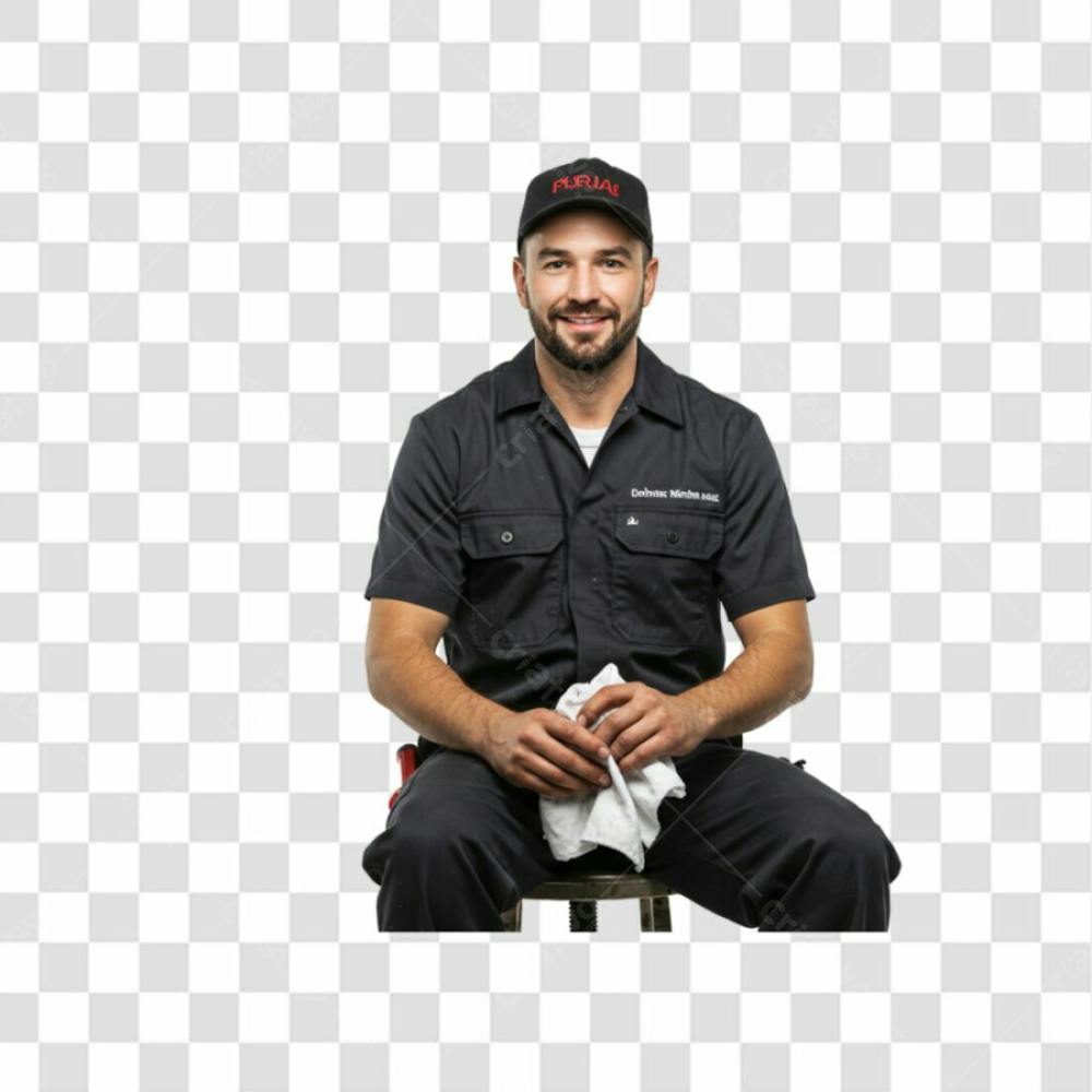 Mecânico Sentado Com Pano Na Mão Png Transparente
