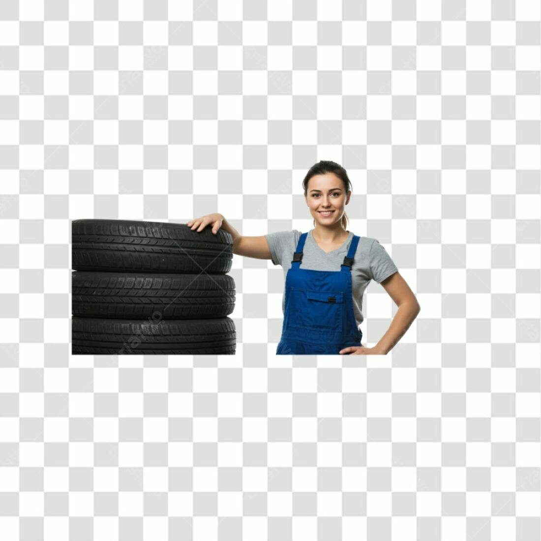 Imagem PNG Mecânica Mulher com Pneus com fundo transparente
