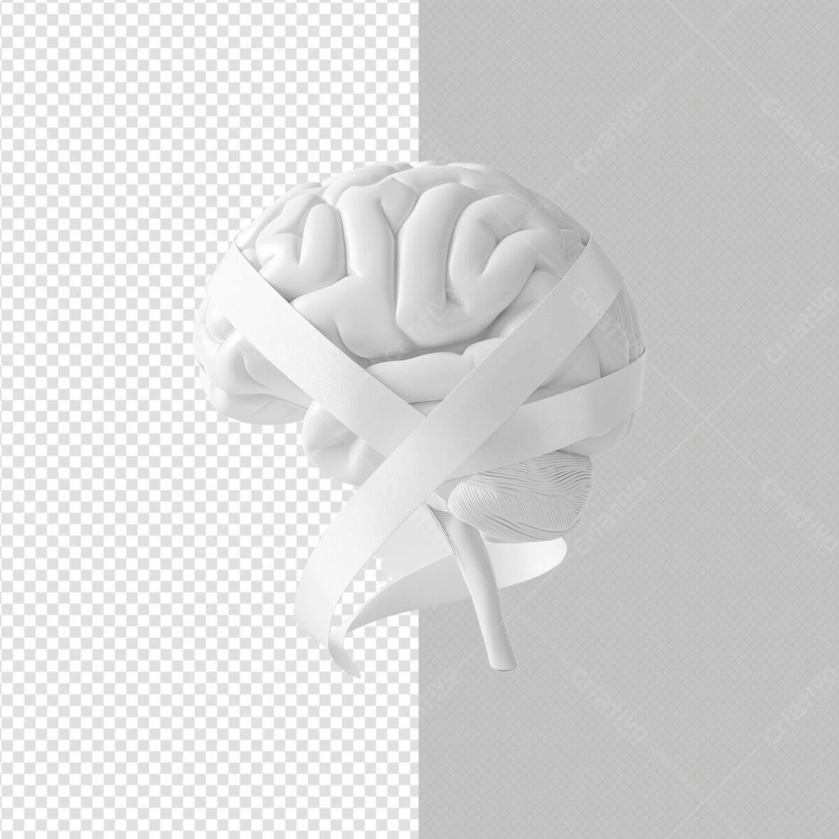 Imagem Cérebro com Fita Branca PSD Editável
