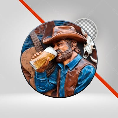 Escultura Vaqueiro De Rodeio E Cerveja, Selo 3D