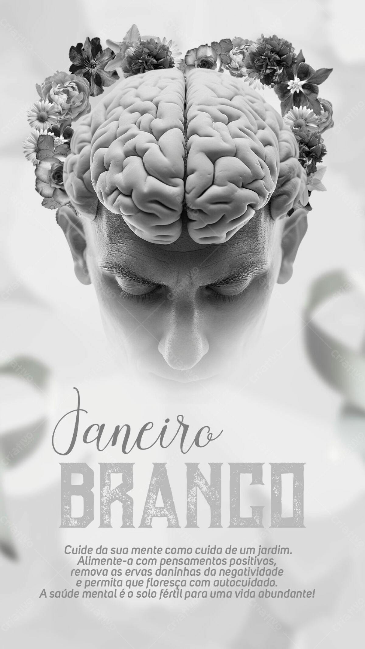 Poster Janeiro Branco Saúde Mental PSD Editável