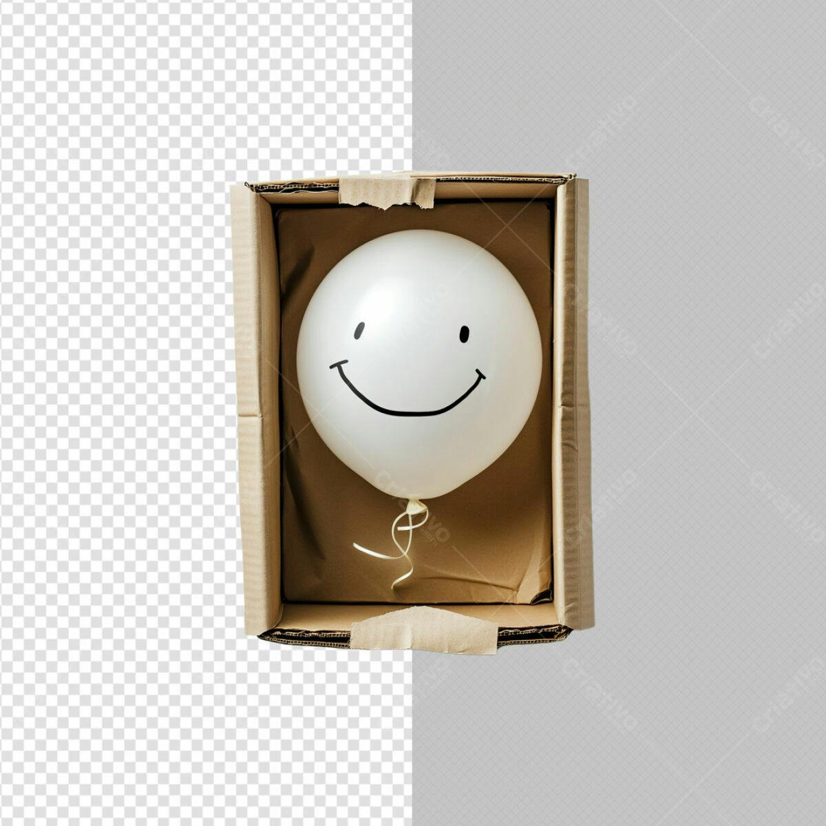 PSD Balão Sorriso em Caixa de Papelão para Design Criativo