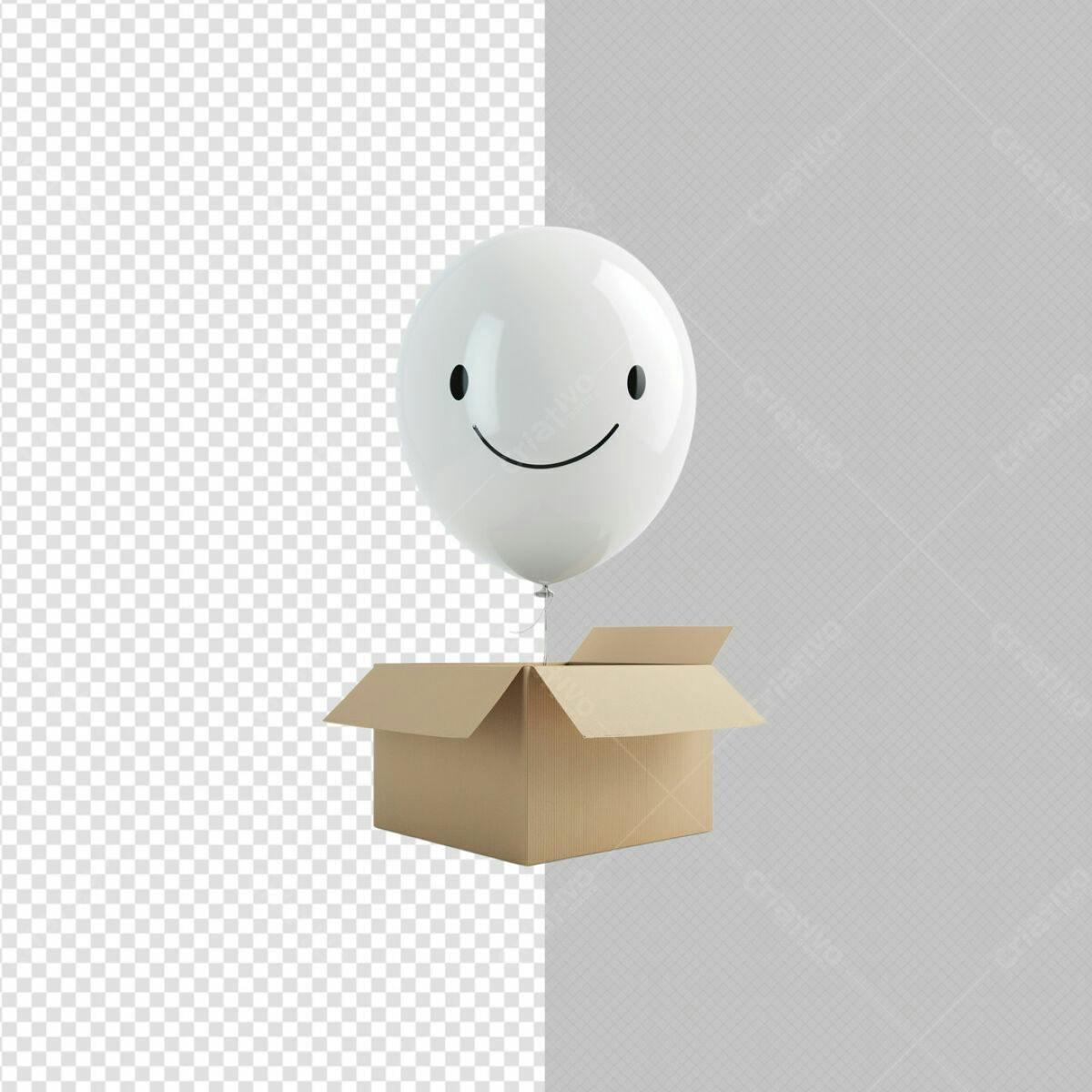 PSD Balão Sorrindo em Caixa para Embalagem de Presente
