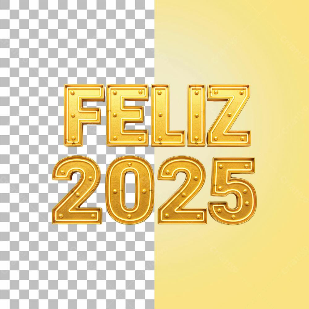 Palavra Feliz 2025 Neon Dourado Png Transparente