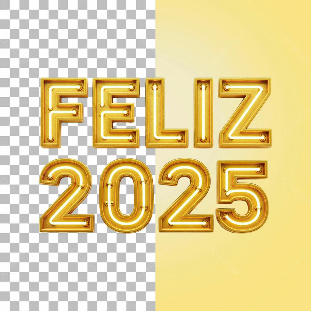 Palavra Feliz 2025 Em Tubos De Neon Amarelo Png Transparente