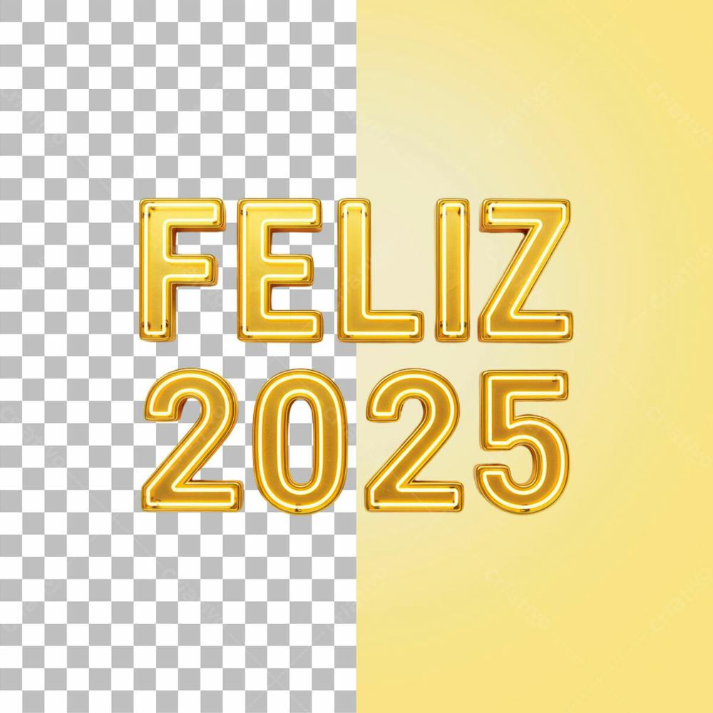 Palavra Feliz 2025 Em Neon Amarelo Png Transparente